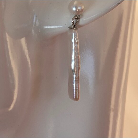 925 Sterling Silver Dangling Earrings with   Cultured Freshwater White Pearls. - Picture 7 of 8